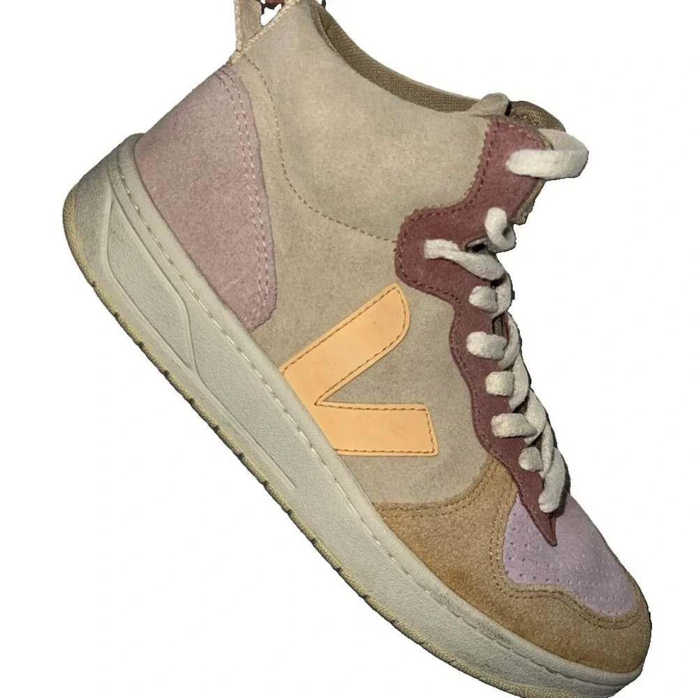Veja V-15 Multico Peach Suede Leather Lace Up High Top Women's Size 6(8-b18)